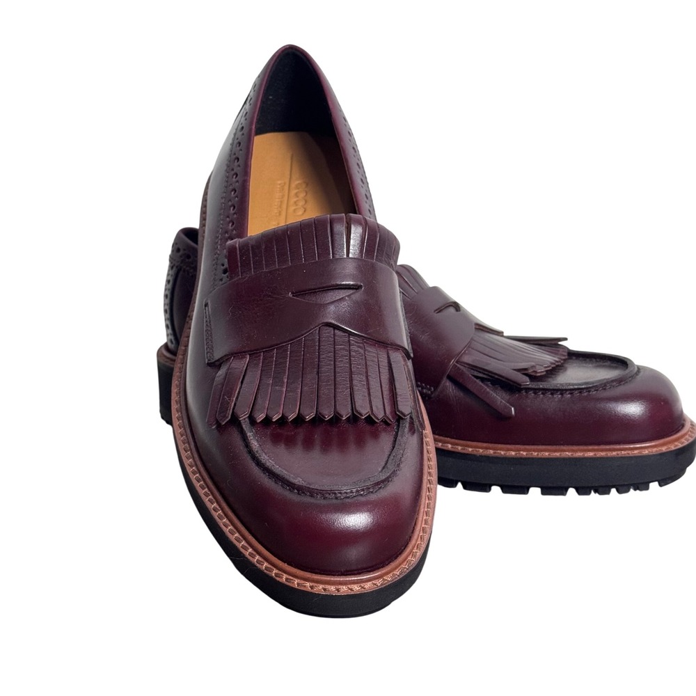 Ecco Burgundy Fringe Kiltie Loafers